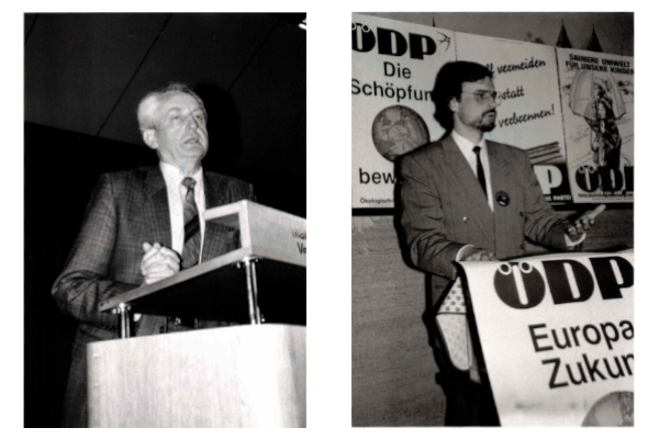 Dr. Herbert Gruhl (li) und Hans-Joachim Ritter (re), ehem. Bundesvorsitzende der ÖDP