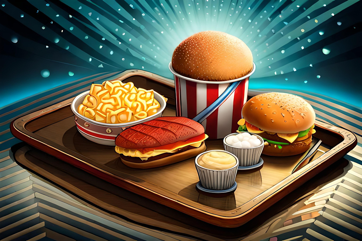 Illustration von Fastfood auf einem Tablett. Foto: TheWellbeingBlogger / Pixabay