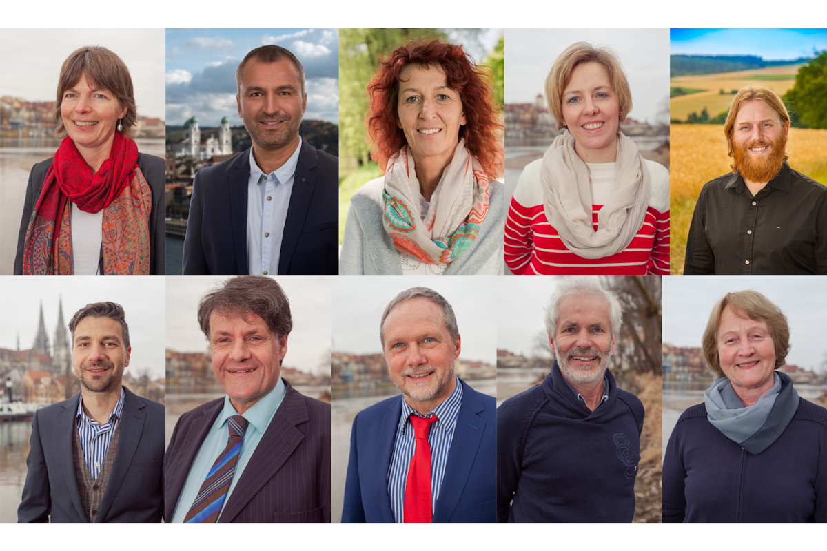 Die zehn Bundestagsdirektkandidaten aus Bayern mit den besten Ergebnissen (v.l.): Dr. Maiken Winter, Andreas Seitz, Elisabeth Sieber, Christina Treffler, Klaus Seufzger, Hannes Eberhardt, Dr. Stefan Scheingraber, Günther Brendle-Behnisch, Ludwig Maier, Agnes Thanbichler. Fotos: ÖDP Bayern
