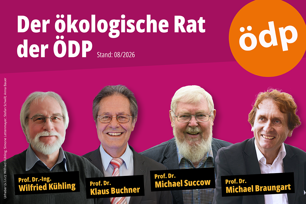 Der Ökologische Rat der ÖDP (Stand: 08/2026; von links): Prof. Dr.-Ing. Wilfried Kühling, Prof. Dr. Klaus Buchner, Prof. Dr. Michael Succow und Prof. Dr. Michael Braungart. Bildrechte (von links): Wilfried Kühling, Simone Lettenmayer, Stefan Schwill, Anna Bauer